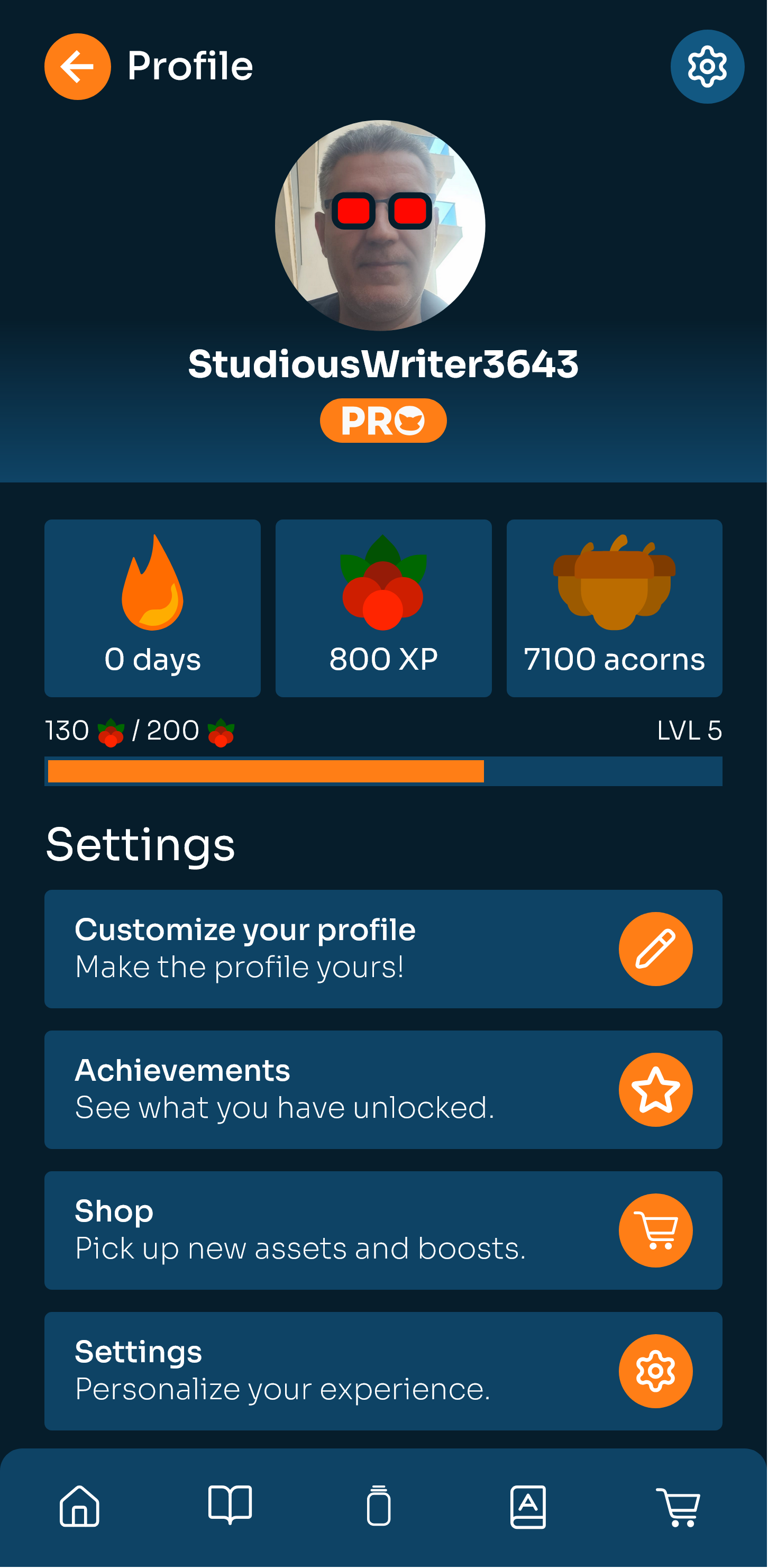 English4Exams profile progress screen
